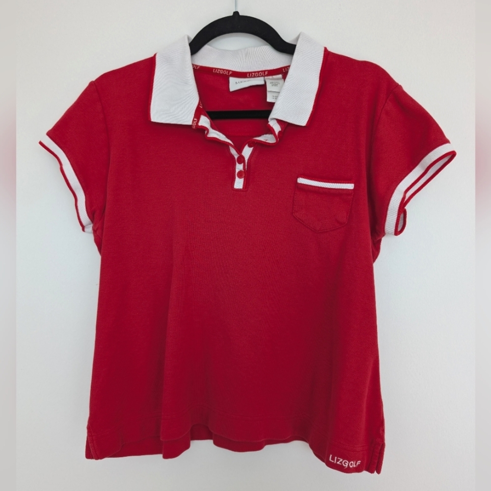 Liz Golf by Liz Claiborne Pima Cotton Golf Polo Tee Short Sleeve Sz L Preppy